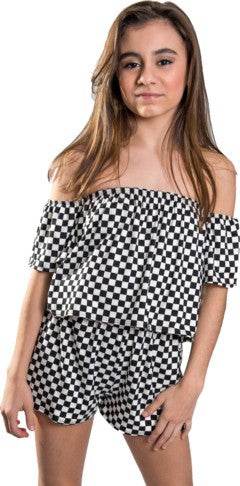 KIDS CHECKERED OFF THE SHOULDER ROMPER - Shop Style & More | Fresh Looks, Everyday Deals & Free Shipping