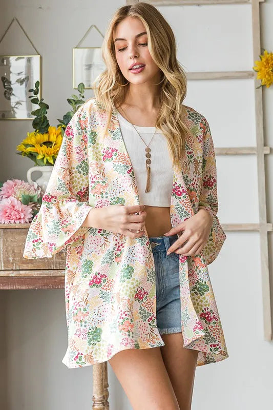Heimish Full Size Multi Color Floral Open Cardigan Plus Size Women's Outerwear
