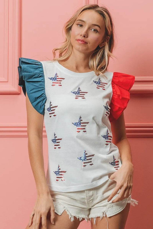 BiBi American Flag Sequin Stars Top - Shop Style & More | Fresh Looks, Everyday Deals & Free Shipping