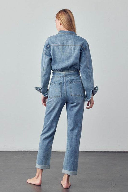 Belted Collared Button Front Denim Jumpsuit - Shop Style & More | Fresh Looks, Everyday Deals & Free Shipping