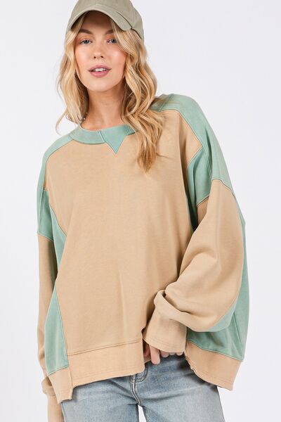 SAGE + FIG Color Block Round Neck Sweatshirt Hoodies & Sweaters