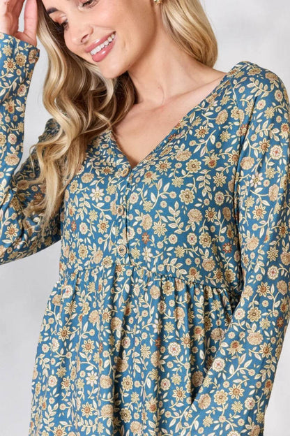 Heimish Full Size Floral Half Button Long Sleeve Blouse - Shop Style & More | Fresh Looks, Everyday Deals & Free Shipping