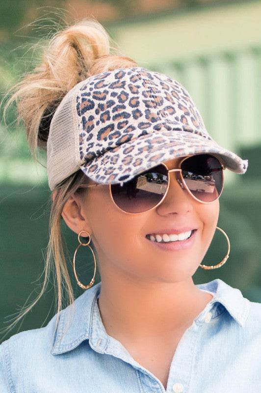Leopard Messy Bun Hat - Shop Style & More | Fresh Looks, Everyday Deals & Free Shipping