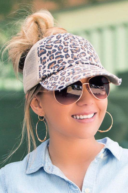 Leopard Messy Bun Hat - Shop Style & More | Fresh Looks, Everyday Deals & Free Shipping
