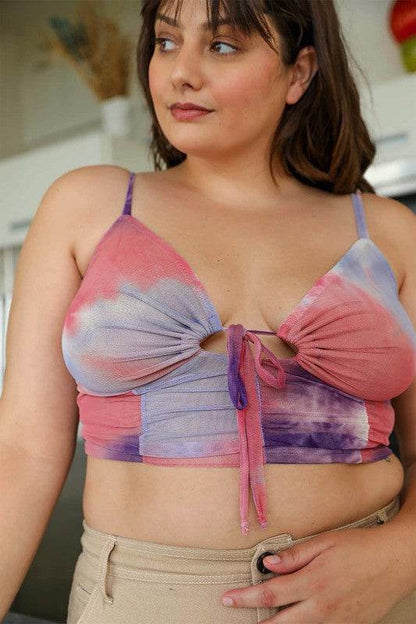 Plus Size Tie Dye Mesh Keyhole Front Brami Top - Shop Style & More | Fresh Looks, Everyday Deals & Free Shipping