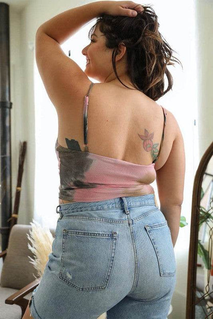 Plus Size Tie Dye Mesh Keyhole Front Brami Top - Shop Style & More | Fresh Looks, Everyday Deals & Free Shipping
