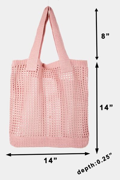 Fame Pointelle Knit Crochet Tote Bag Bags