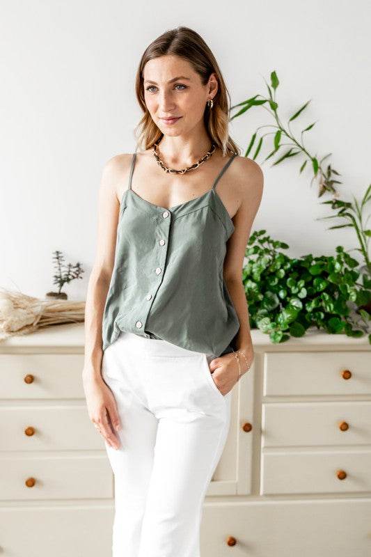 Green Peony Button-Up Tank - Shop Style & More | Fresh Looks, Everyday Deals & Free Shipping