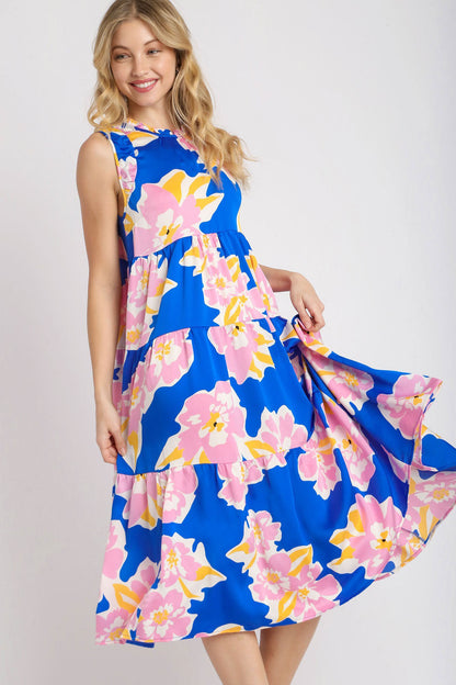 Umgee Full Size Floral Tiered Midi Tank Dress Plus Size Casual Dresses