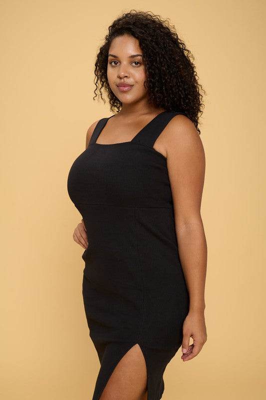 Rib Knit Square Neck Dress with Slit - Shop Style & More | Fresh Looks, Everyday Deals & Free Shipping