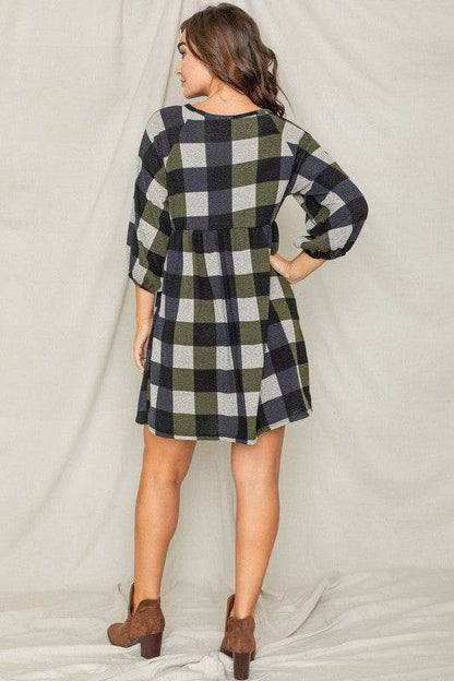 Plus Checker Balloon Sleeve Midi Dress - Shop Style & More | Fresh Looks, Everyday Deals & Free Shipping