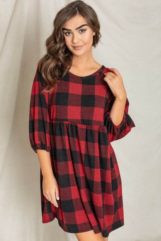 Plus Checker Balloon Sleeve Midi Dress - Shop Style & More | Fresh Looks, Everyday Deals & Free Shipping