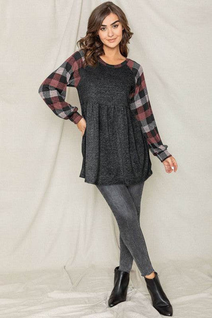 Checkered Bishop Sleeve Tunic Dress - Shop Style & More | Fresh Looks, Everyday Deals & Free Shipping