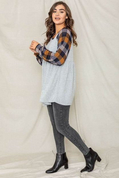 Checkered Bishop Sleeve Tunic Dress - Shop Style & More | Fresh Looks, Everyday Deals & Free Shipping