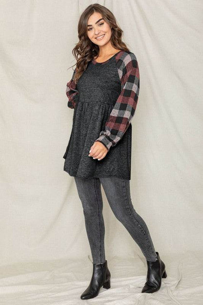 Checkered Bishop Sleeve Tunic Dress - Shop Style & More | Fresh Looks, Everyday Deals & Free Shipping