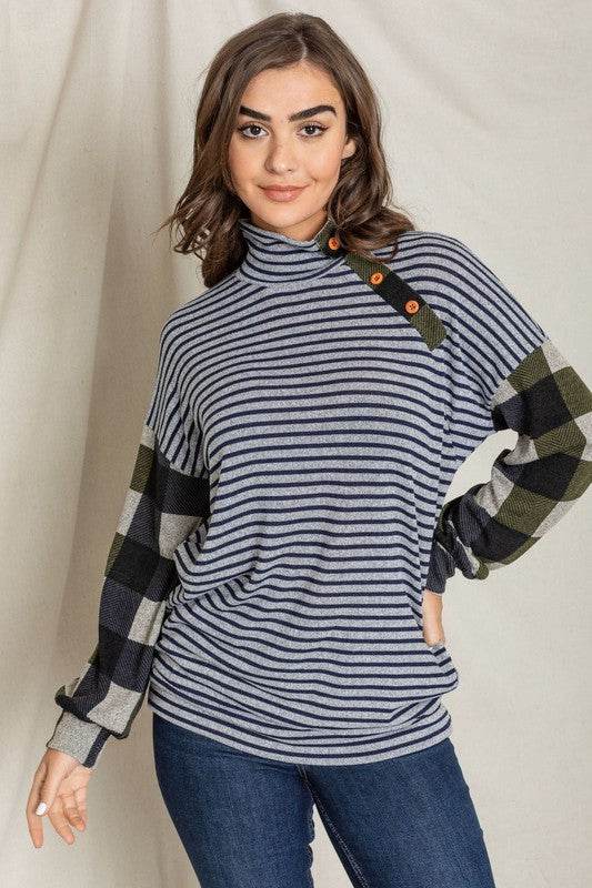 Turtle Neck Checker Sleeve Tunic - Shop Style & More | Fresh Looks, Everyday Deals & Free Shipping