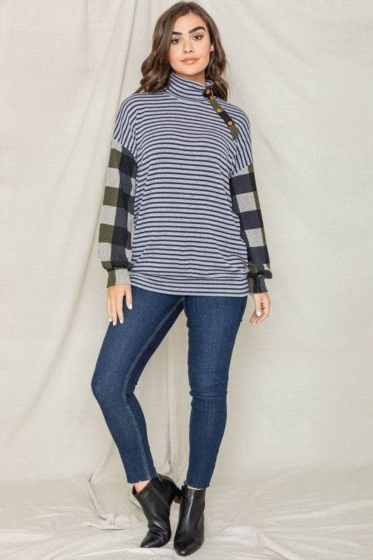 Turtle Neck Checker Sleeve Tunic - Shop Style & More | Fresh Looks, Everyday Deals & Free Shipping