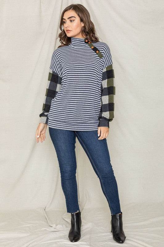 Turtle Neck Checker Sleeve Tunic - Shop Style & More | Fresh Looks, Everyday Deals & Free Shipping