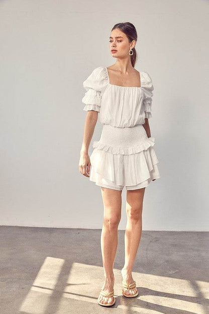 Puff Sleeve Smocked Waist Romper - Shop Style & More | Fresh Looks, Everyday Deals & Free Shipping