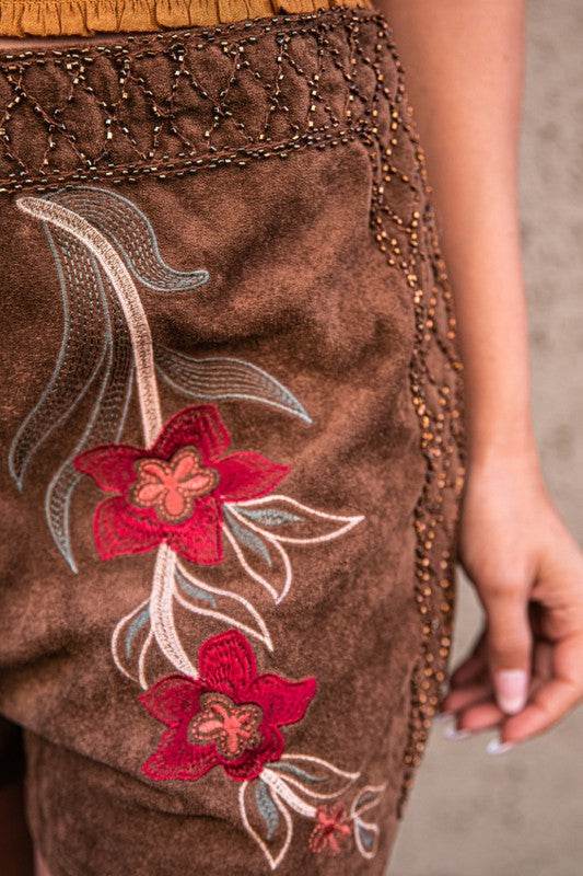 Vivienne Floral Embroidered Suede Shorts - Shop Style & More | Fresh Looks, Everyday Deals & Free Shipping
