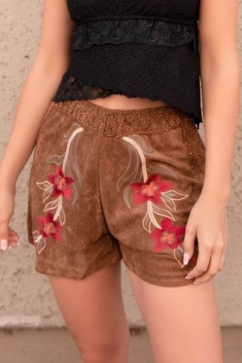 Vivienne Floral Embroidered Suede Shorts - Shop Style & More | Fresh Looks, Everyday Deals & Free Shipping
