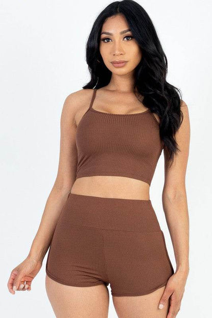 Ribbed Top & Ruched Biker Shorts Set - Shop Style & More | Fresh Looks, Everyday Deals & Free Shipping