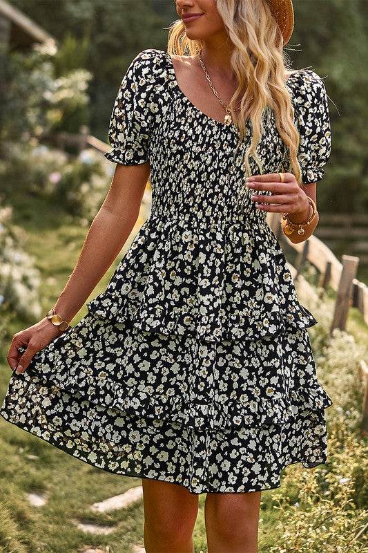 Floral Print Off Shoulder Flounce Sleeve Ruffle He - Shop Style & More | Fresh Looks, Everyday Deals & Free Shipping