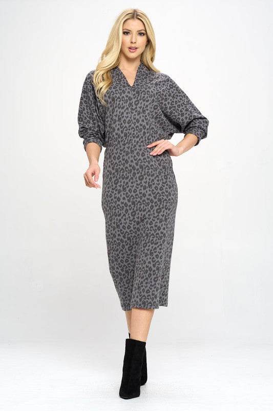 Leopard Print Knit Dolman Sleeve Midi Dress - Shop Style & More | Fresh Looks, Everyday Deals & Free Shipping