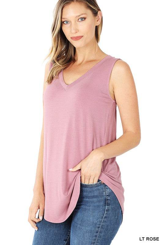 Luxe Rayon Sleeveless V-Neck Hi-Low Hem Top - Shop Style & More | Fresh Looks, Everyday Deals & Free Shipping