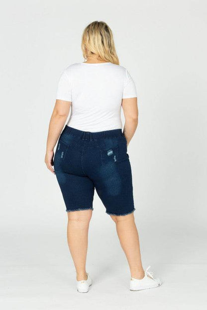 Plus Hi-Waist Distressed Bermuda Short Jeggings - Shop Style & More | Fresh Looks, Everyday Deals & Free Shipping