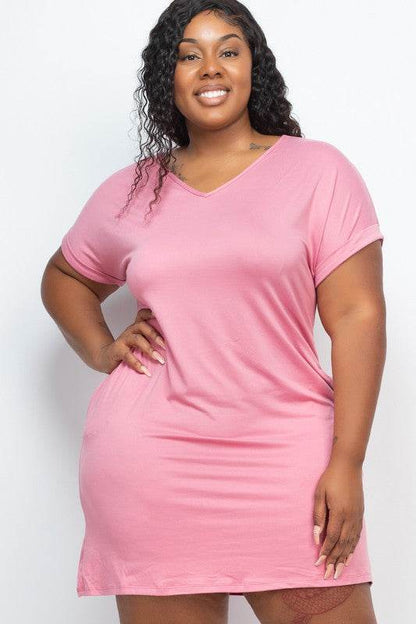 Plus Size Short Sleeve Pocket Mini Dress - Shop Style & More | Fresh Looks, Everyday Deals & Free Shipping