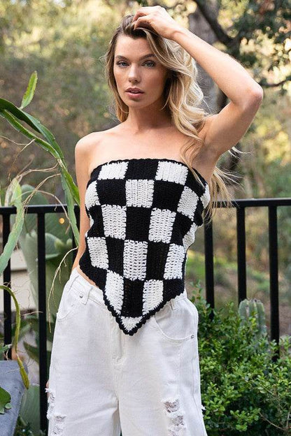 Checkerboard Pattern Tube Top Sweater - Shop Style & More | Fresh Looks, Everyday Deals & Free Shipping