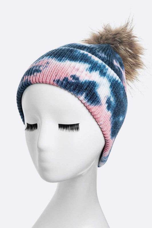 Tie Dyed Natural Natural Genuine Fur Pom Beanie - Shop Style & More | Fresh Looks, Everyday Deals & Free Shipping