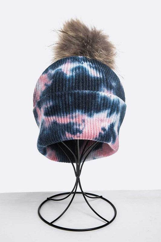 Tie Dyed Natural Natural Genuine Fur Pom Beanie - Shop Style & More | Fresh Looks, Everyday Deals & Free Shipping