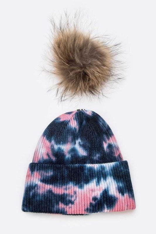 Tie Dyed Natural Natural Genuine Fur Pom Beanie - Shop Style & More | Fresh Looks, Everyday Deals & Free Shipping