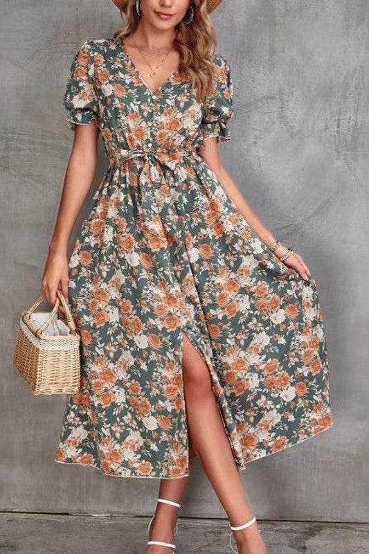 Floral Dress with Slit - Shop Style & More | Fresh Looks, Everyday Deals & Free Shipping