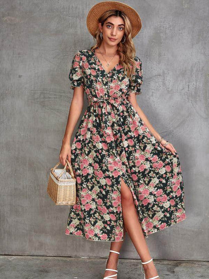 Floral Dress with Slit - Shop Style & More | Fresh Looks, Everyday Deals & Free Shipping