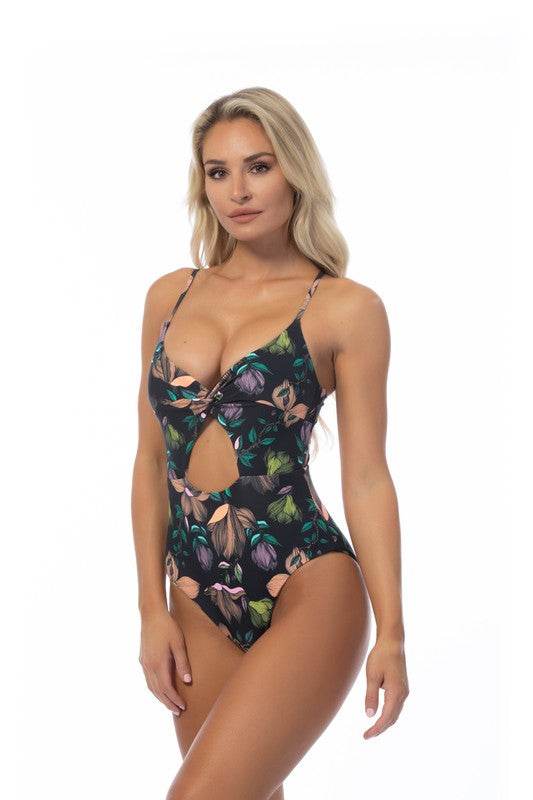 BLACK FLORAL CUTOUT ONE PIECE SWIMSUIT - Shop Style & More | Fresh Looks, Everyday Deals & Free Shipping