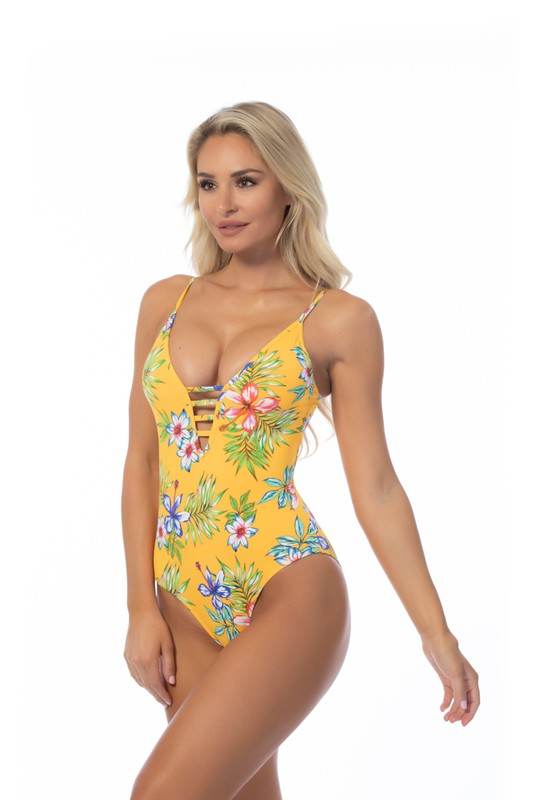 YELLOW ISLAND PRINT ONE PIECE SWIMSUIT - Shop Style & More | Fresh Looks, Everyday Deals & Free Shipping