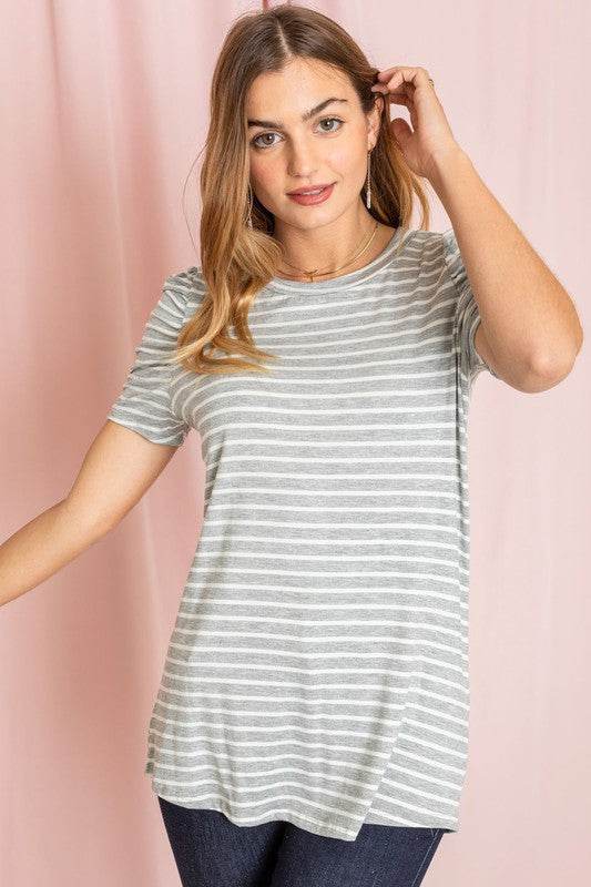 Stripe Puff Ruched Sleeve Top - Shop Style & More | Fresh Looks, Everyday Deals & Free Shipping