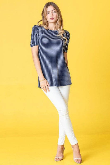 Stripe Puff Ruched Sleeve Top - Shop Style & More | Fresh Looks, Everyday Deals & Free Shipping