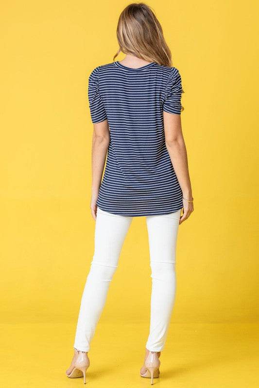Stripe Puff Ruched Sleeve Top - Shop Style & More | Fresh Looks, Everyday Deals & Free Shipping