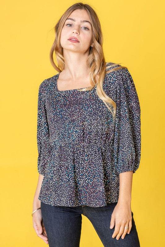Plus Polka Dot Square Neck Peplum Top - Shop Style & More | Fresh Looks, Everyday Deals & Free Shipping