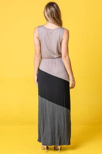 Color Block Surplice Elastic Waist Band Maxi Dress - Shop Style & More | Fresh Looks, Everyday Deals & Free Shipping