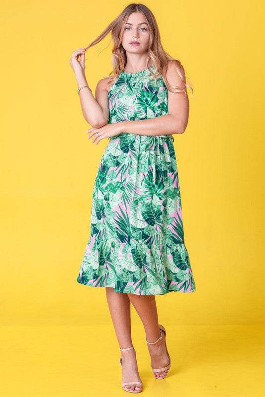 Plus Halter Neck Tropical Sash Dress - Shop Style & More | Fresh Looks, Everyday Deals & Free Shipping