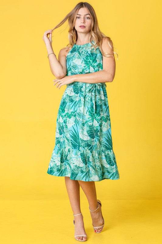 Plus Halter Neck Tropical Sash Dress - Shop Style & More | Fresh Looks, Everyday Deals & Free Shipping