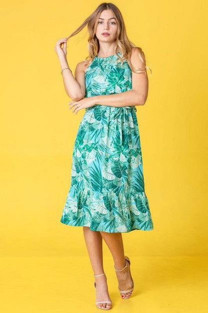 Plus Halter Neck Tropical Sash Dress - Shop Style & More | Fresh Looks, Everyday Deals & Free Shipping