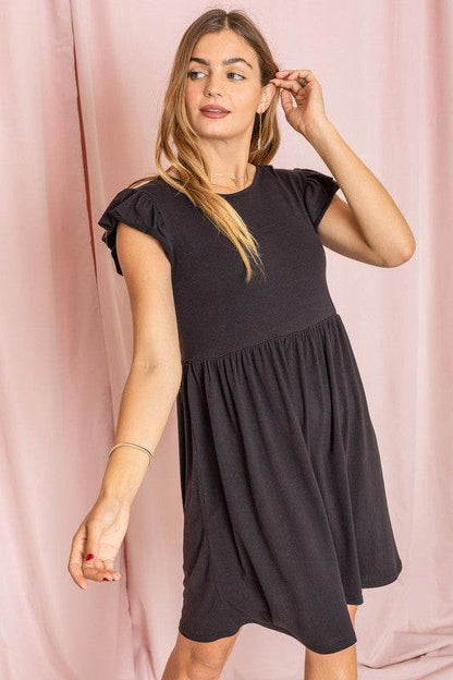 Solid Ruffle Cap Sleeve Midi Dress - Shop Style & More | Fresh Looks, Everyday Deals & Free Shipping