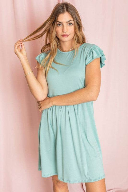 Solid Ruffle Cap Sleeve Midi Dress - Shop Style & More | Fresh Looks, Everyday Deals & Free Shipping