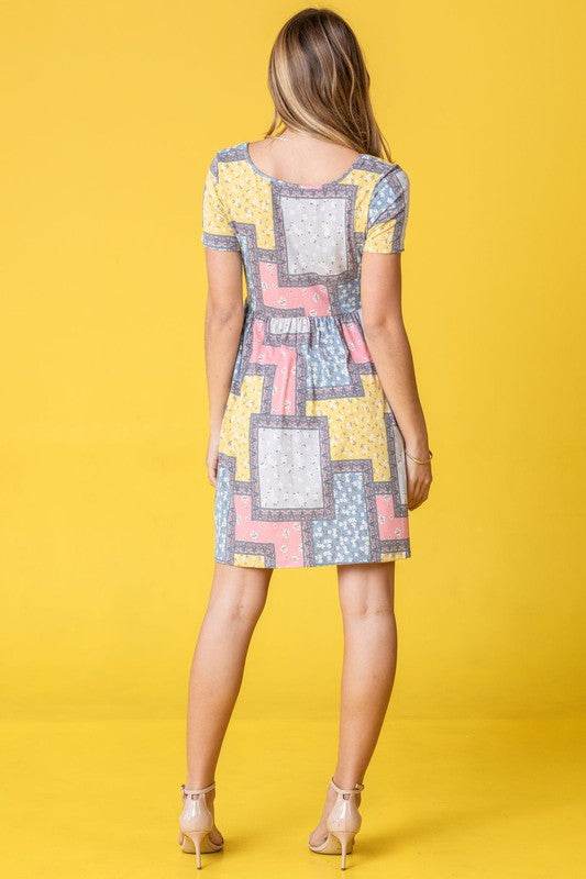 Plus Short Sleeve Floral Patch Work Mini Dress - Shop Style & More | Fresh Looks, Everyday Deals & Free Shipping